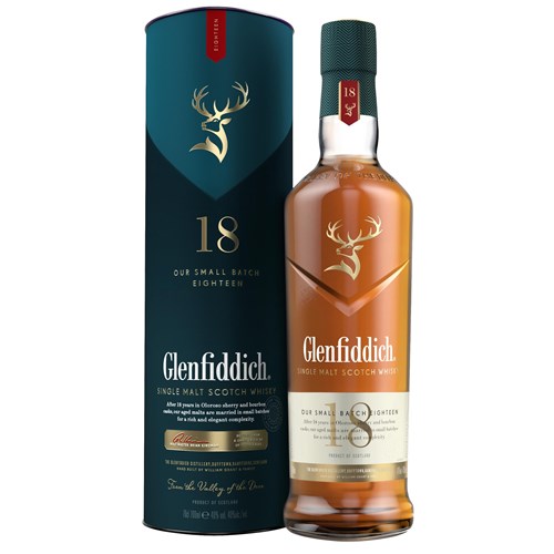 Glenfiddich 18 Year Old Single Malt Scotch Speyside Whisky 70cl - A Rich and Exceptionally Smooth Single Malt